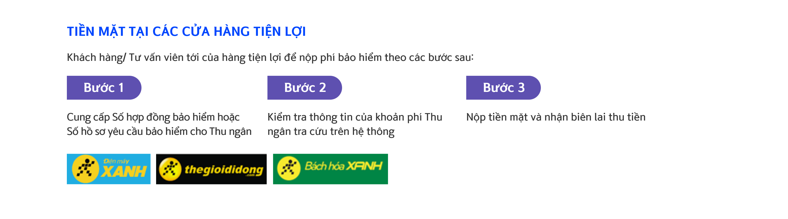 Thanh toán phí bảo hiểm bằng tiền mặt tại cửa hàng tiện lợi